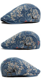 Vintage Floral Print Cotton Beret Hat - Adjustable Newsboy Cap