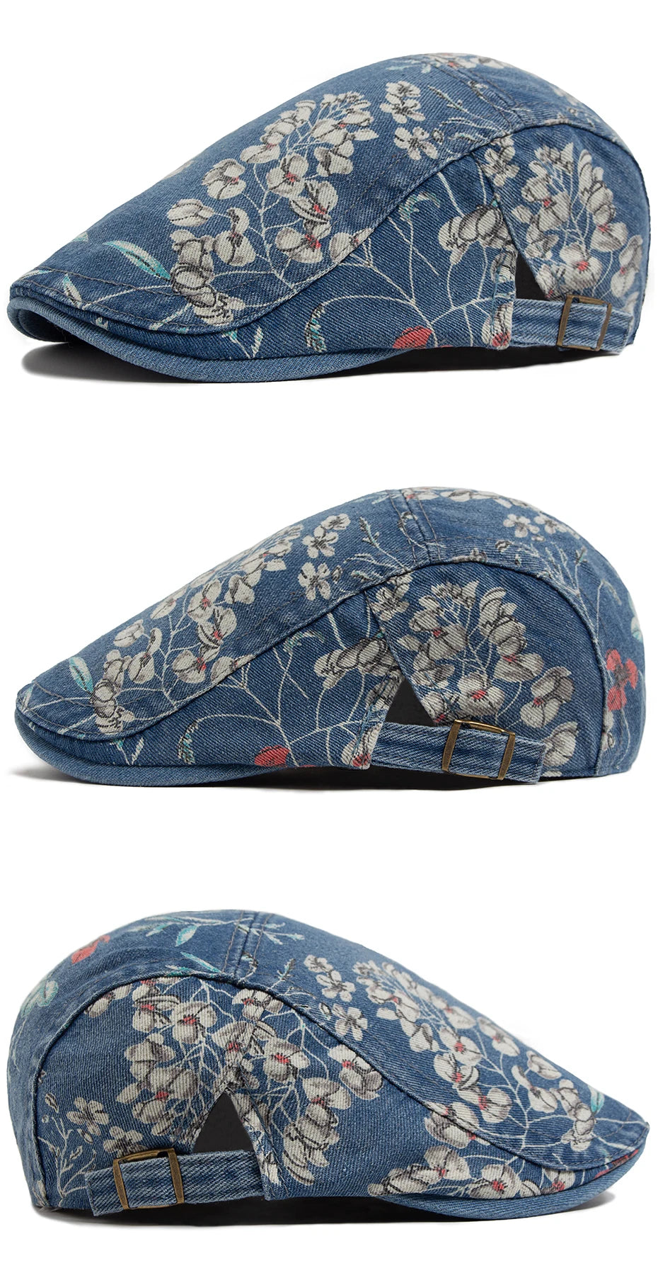 Vintage Floral Print Cotton Beret Hat - Adjustable Newsboy Cap