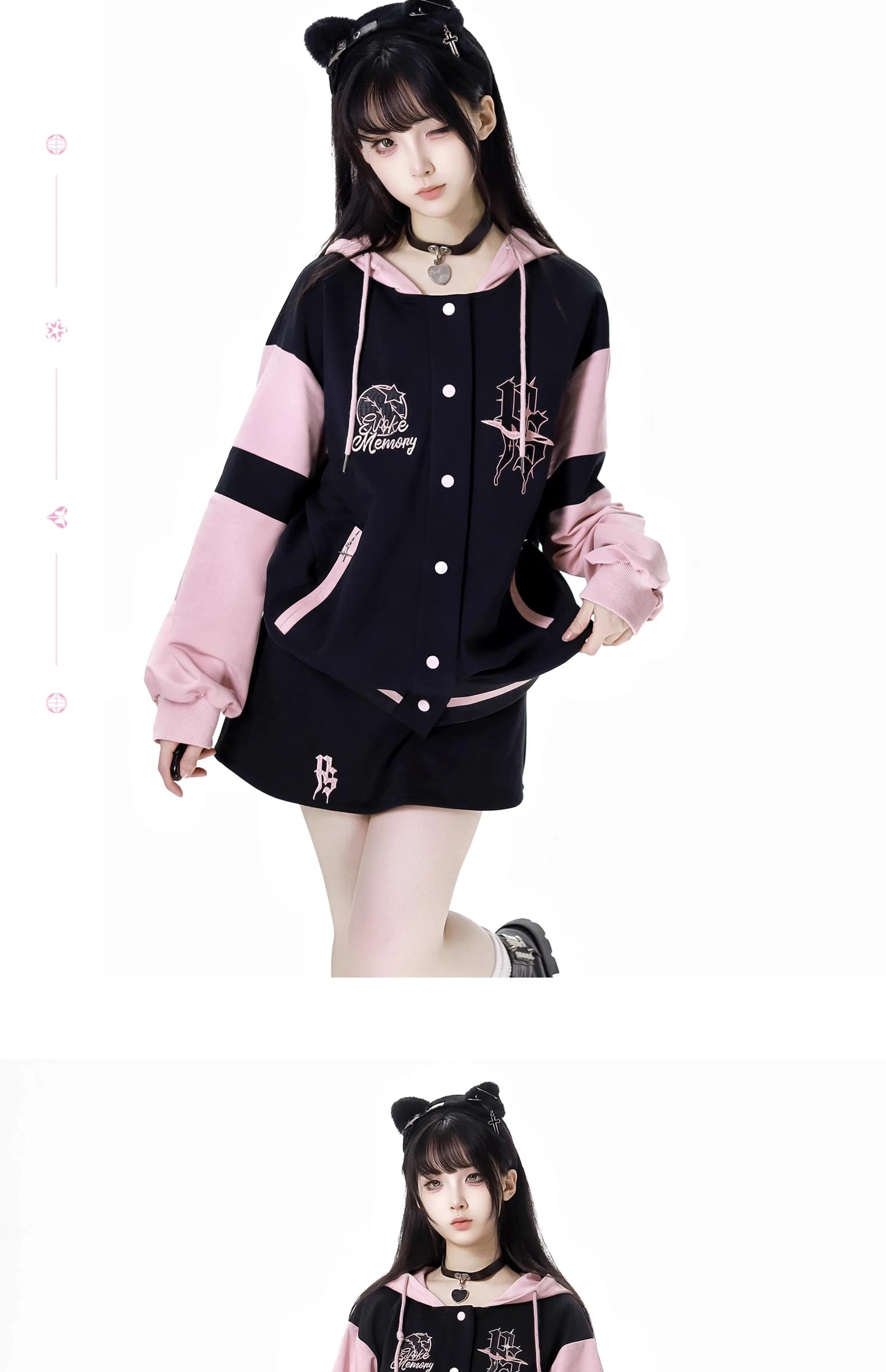 Pink and Black Splicing Color Hooded Baseball Jacket Casual Pant Sets 2025 Spring and Autumn Sweet Cool Girl Students Outfits SS69