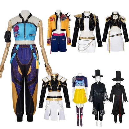 Kids Rumi Zoey Mira Cosplay KPop Demon Hunters Costume Women Girls Black Golden Suit Saja Boys Halloween Role Playing Outfits