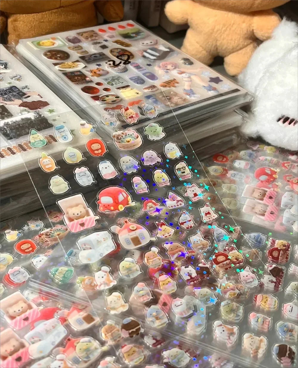 12pcs/10pcs Kawaii Glitter Stickers Transparent Journal Stickers PET Scrapbooking Cut Film Toploader Scrapbooking Deco Home SS69