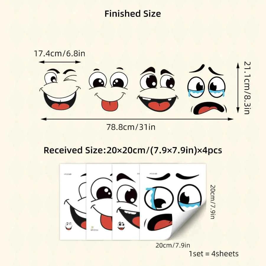 4 sheets/Set Cartoon Face Stickers,Self-Adhesive, Plastic Surface Compatible,Home Decoration Suitable for Trash Can, oilet Decor