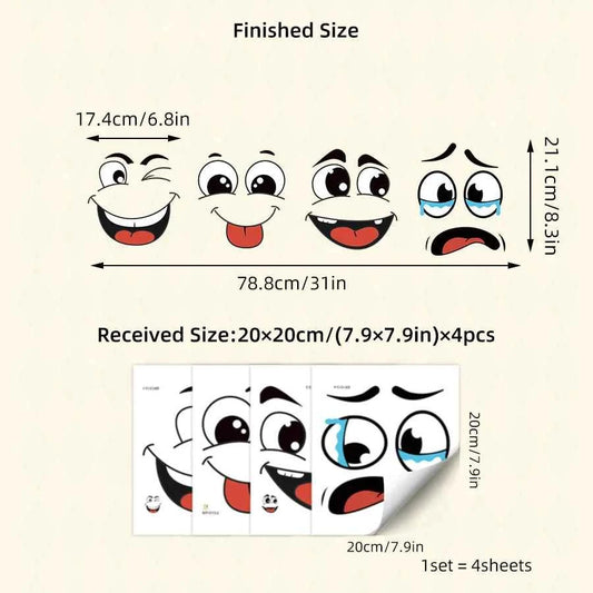 4 sheets/Set Cartoon Face Stickers,Self-Adhesive, Plastic Surface Compatible,Home Decoration Suitable for Trash Can, oilet Decor