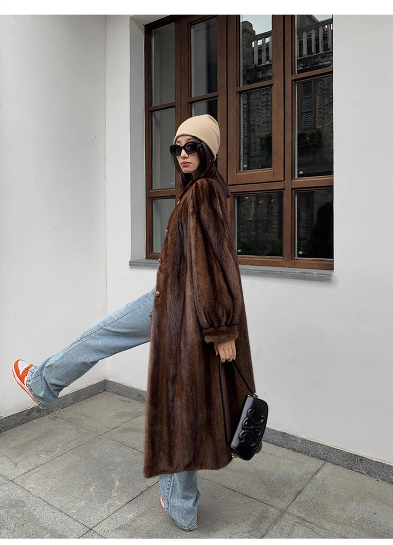 Lautaro Women's Long Faux Mink Fur Coat - Thick Warm Winter Overcoat