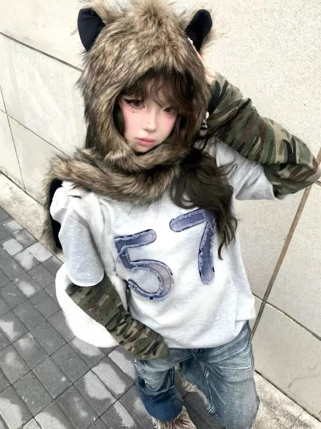 Japanese Kawaii Cute Fur Scarf Hat Winter Keep Warm Y2k Aesthetic Fashion Vintage Cap Bears Ears Women Hats Grunge Streetwear SS69