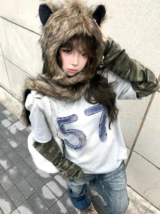 Japanese Kawaii Cute Fur Scarf Hat Winter Keep Warm Y2k Aesthetic Fashion Vintage Cap Bears Ears Women Hats Grunge Streetwear SS69