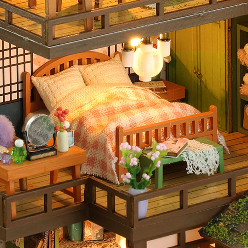 DIY Wooden Bamboo Spring Courtyard Casa Miniature Building Kits Bookend Assembled Dollhouses Bookshelf Home Decor Friends Gifts SS69