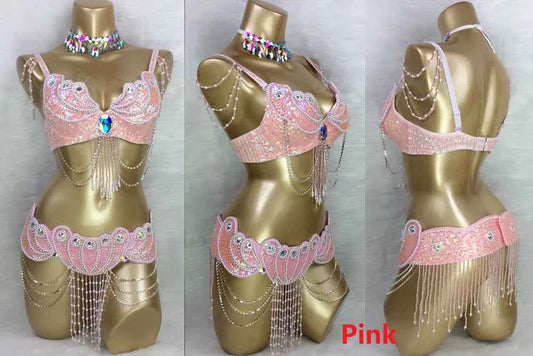 Sexy belly dance BRA+belt 2piece/ set costume set hot girl stage dance show clothing party evening event wear