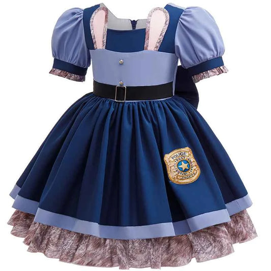 Girl Cosplay Disney Judy Hopps Police Officer Dress Zootopia Bunny Costume Kids Dress Up Halloween Rabbit Dress Outfits