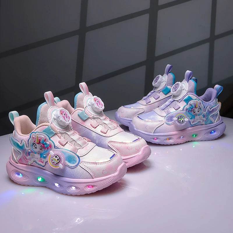 Disney Children's Luminous LED Sneakers Cartoon Pony Outdoor Shoes Girls' Cute Night Light Shoes Mesh Breathable on-slip Shoes