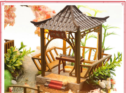 DIY Wooden Chinese Ancient Casa Miniature Building Kits Bookend With Lights Assembled Bookshelf Home Decoration Friends Gifts SS69