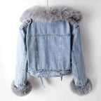 2026 New Women Faux Fox Fur Collar Jean Coat Winter Jacket Female Short Warm Parkas Rabbit Hair Lining Outwear Fashion Overcoat