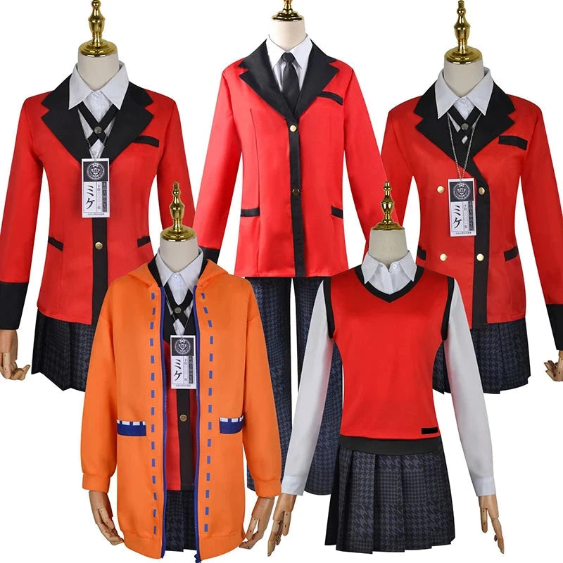 Anime Kakegurui Cosplay Costume Kirari Momobami Uniform Yumeko Sayaka Compulsive Gambler Japanese School Girl Pleated Skirt Suit SS69