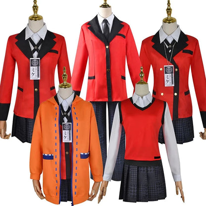 Anime Kakegurui Cosplay Costume Kirari Momobami Uniform Yumeko Sayaka Compulsive Gambler Japanese School Girl Pleated Skirt Suit SS69
