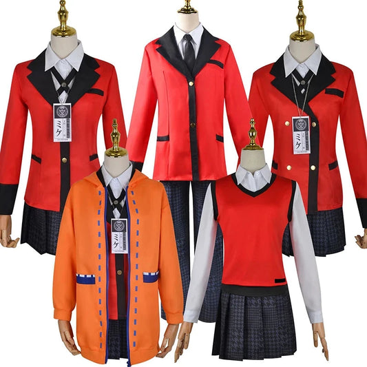 Anime Kakegurui Cosplay Costume Kirari Momobami Uniform Yumeko Sayaka Compulsive Gambler Japanese School Girl Pleated Skirt Suit SS69