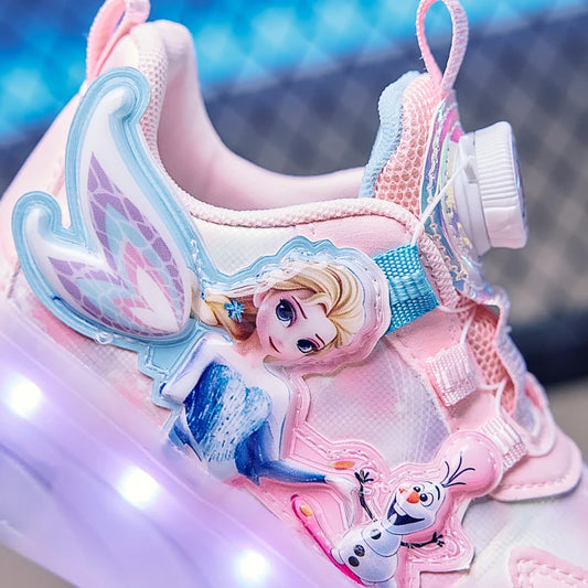 Disney Princess Two Wheels Children's Led Light Roller Skate Shoes For Girls 2025 Glowing Sports Luminous Sneakers