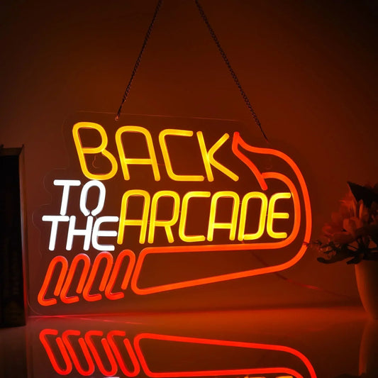 Back to The Arcade Neon Sign Retro Game Room Decor LED Wall Art for Gamers Home Bar Cafe Gaming Gift Idea Vintage 80s Style