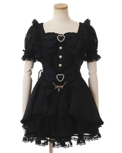 Liz New Japanese Lolita Princess Dress Set Spring Summer Big Bow Spring Summer Short Sleeve Slim Sweet Dress and Shorts Set