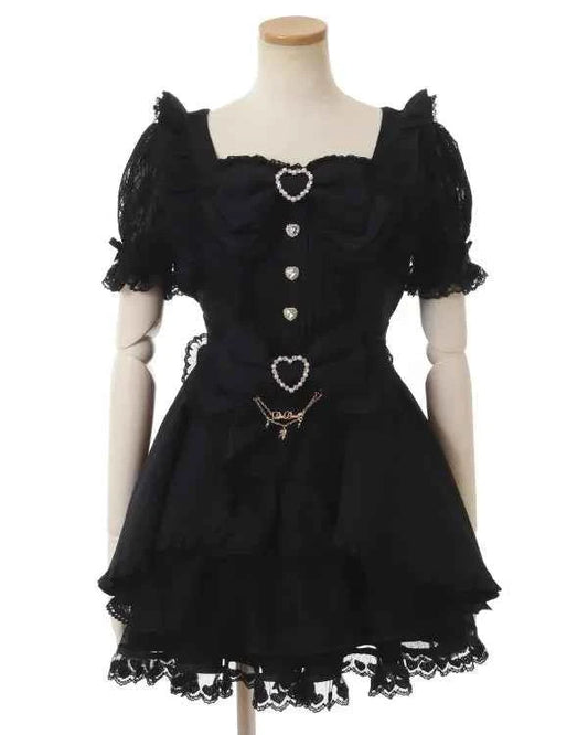 Liz New Japanese Lolita Princess Dress Set Spring Summer Big Bow Spring Summer Short Sleeve Slim Sweet Dress and Shorts Set