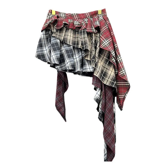Y2K Harajuku Women's Skirt Irregular Plaid Patchwork Large Size Summer Spice Girl Design A-line Skirt Trendy Pleated Streetwear SS69 36.69 MULTI / S / Italy