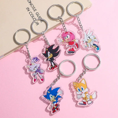 6pcs Sonic The Hedgehog Cosplay Acrylic Keychain Cartoon Anime Cute Backpack Pendant Decoration Kawaii Car Keyring Kids Toy Gift SS69
