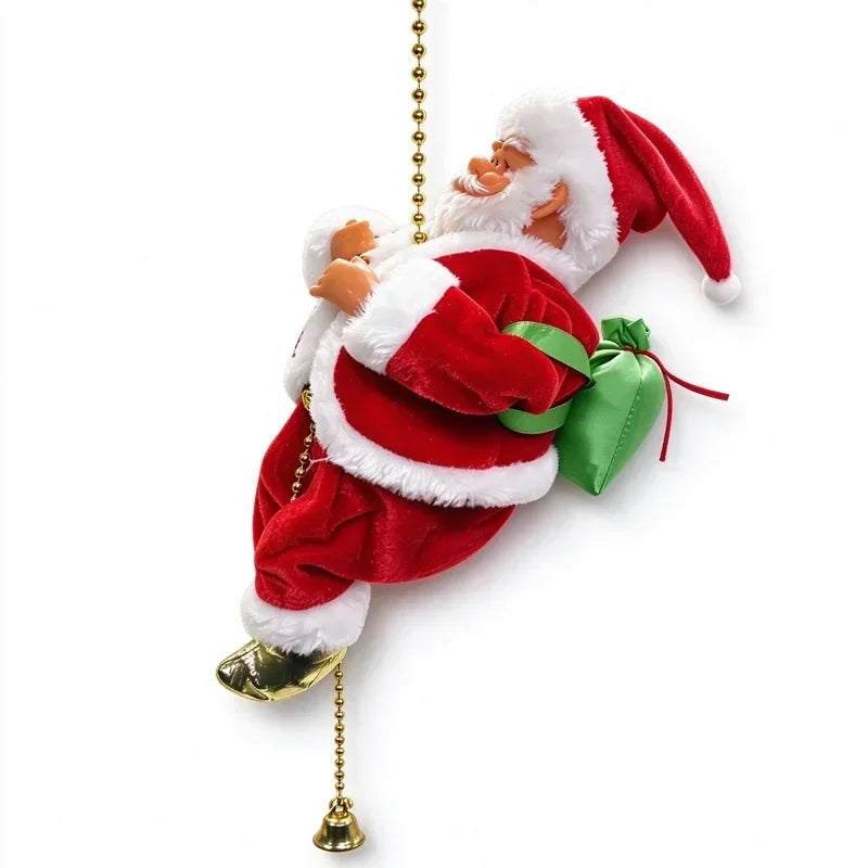 Christmas Doll Decoration Santa Claus Doll Electric Climbing Santa Claus On Beads Chain Moving Figure Hanging Xmas Ornament Gift