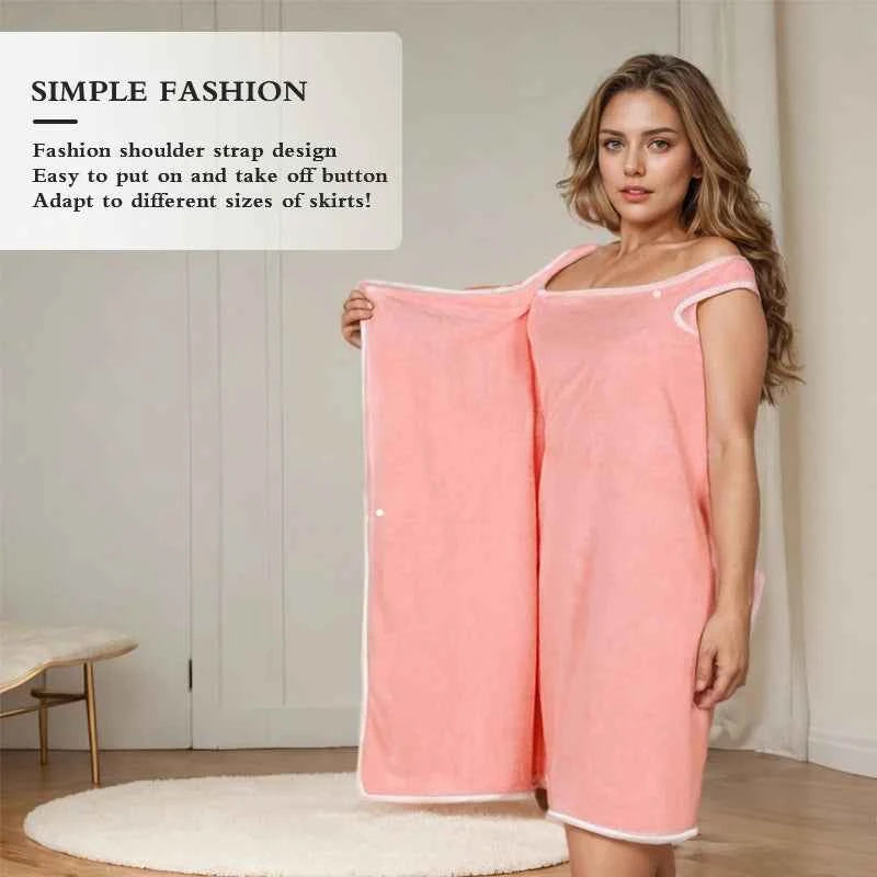 1 Pcs Women's Plus Size Wearable Bath Towel-Cute Bow Soft Shower Skirt for Women-Adjustable Bath Robe with Pocket for Home an