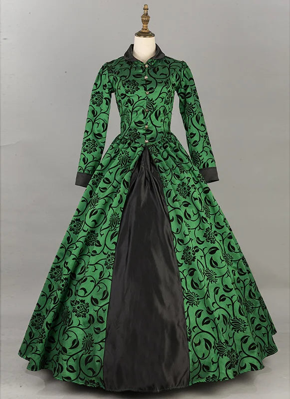 Victorian Masquerade Dresses for Women, Renaissance Dress, 18th Century, Baroque Rococo Marie Antoinette, Historical Clothing SS69 153.69 Green Floral 1 / XXXL