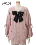 Mine Series Japanese Embroidery Bow Sail Collar Black Long Sweatshirt Coat Women Hoodie Lolita Sweet Girls Pink Hoodies Jacket
