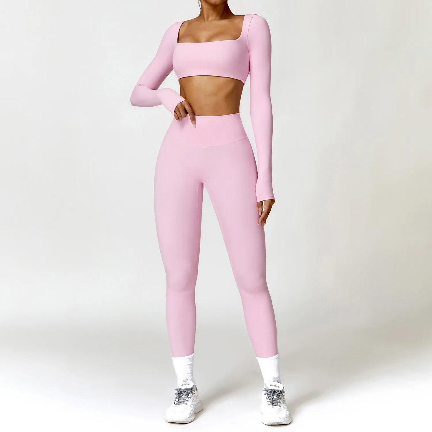 2PCS Yoga Suit Sports Set Women Quick-Drying Gym Set Women Tracksuit Running Workout Long Sleeve Sports Shirt Yoga Clothing SS69 53.69 Pink 2 / M