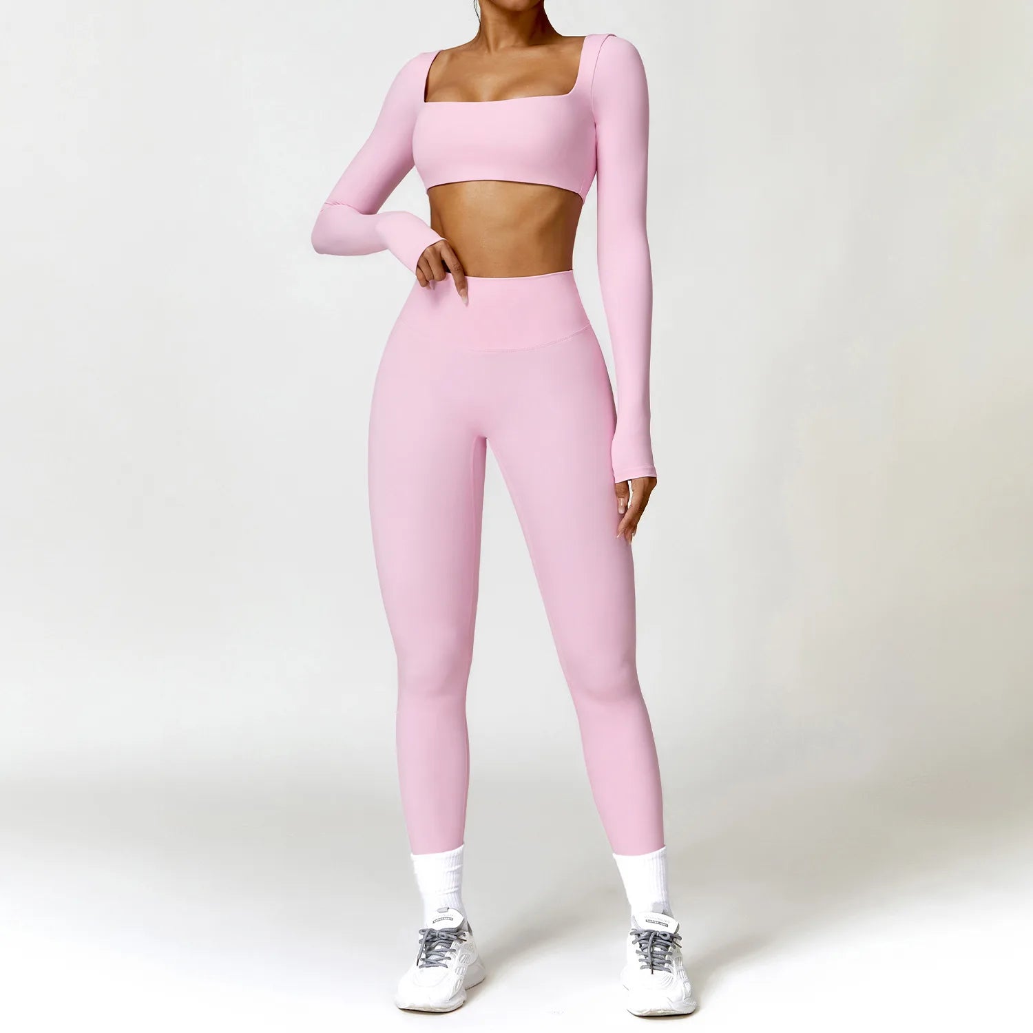 2PCS Yoga Suit Sports Set Women Quick-Drying Gym Set Women Tracksuit Running Workout Long Sleeve Sports Shirt Yoga Clothing SS69 53.69 Pink 2 / M