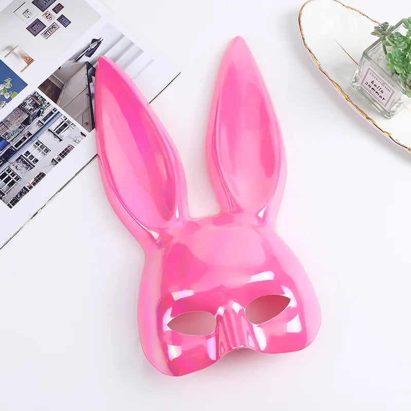 Exaggerated Rabbit Ear Mask - Black & White PVC Costume Accessory