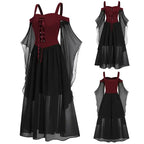 New Medieval Witch Dress for Women Halloween Carnival Women Plus Size Cold Shoulder Butterfly Sleeve Halloween Gothic Dress