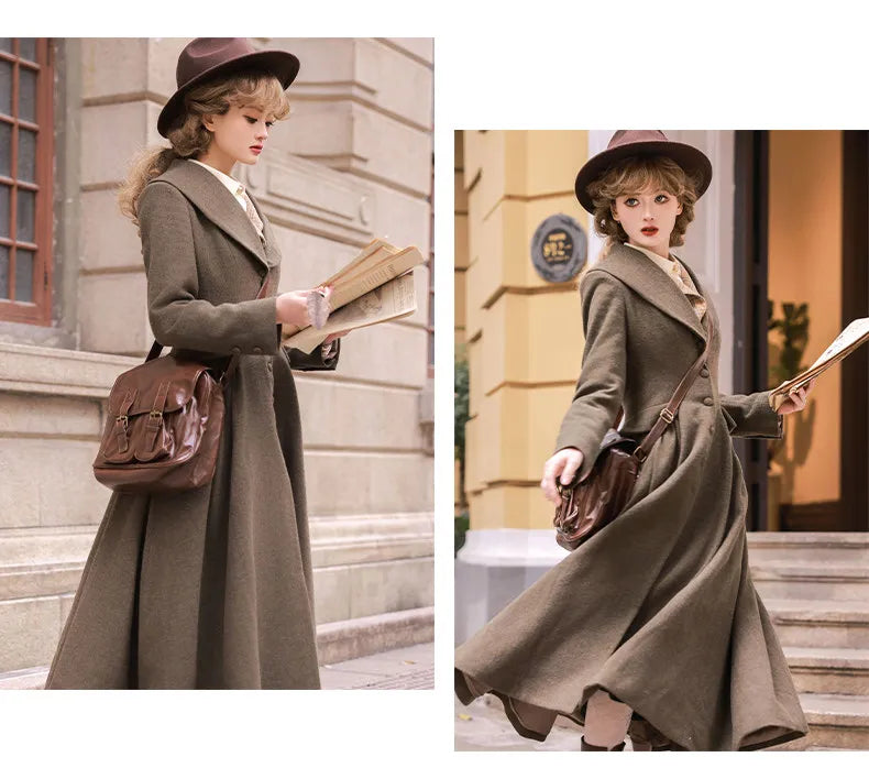 Lautaro Autumn Winter Long Warm Wool & Blends Coat for Women Shawl Collar Single Breasted Elegant Fit and Flare Woolen Overcoat