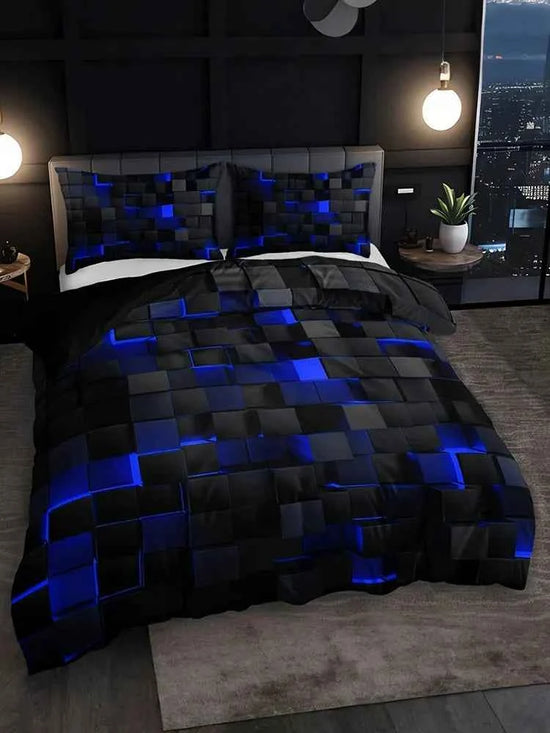 3pcs Cool Technology Digital Printing Material Quilt Cover Set Four Seasons Product, Red And Blue, Four Sizes(Twin, Full, Queen,