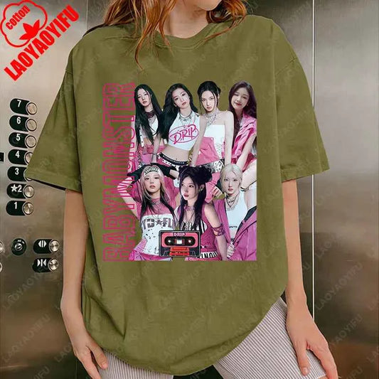 BabyMonster World Tour 2025 Sweatshirt Hello Monsters KPOP Fan Tshirt Men Women Cotton Casual Fashion Tees All Match Adult Tops