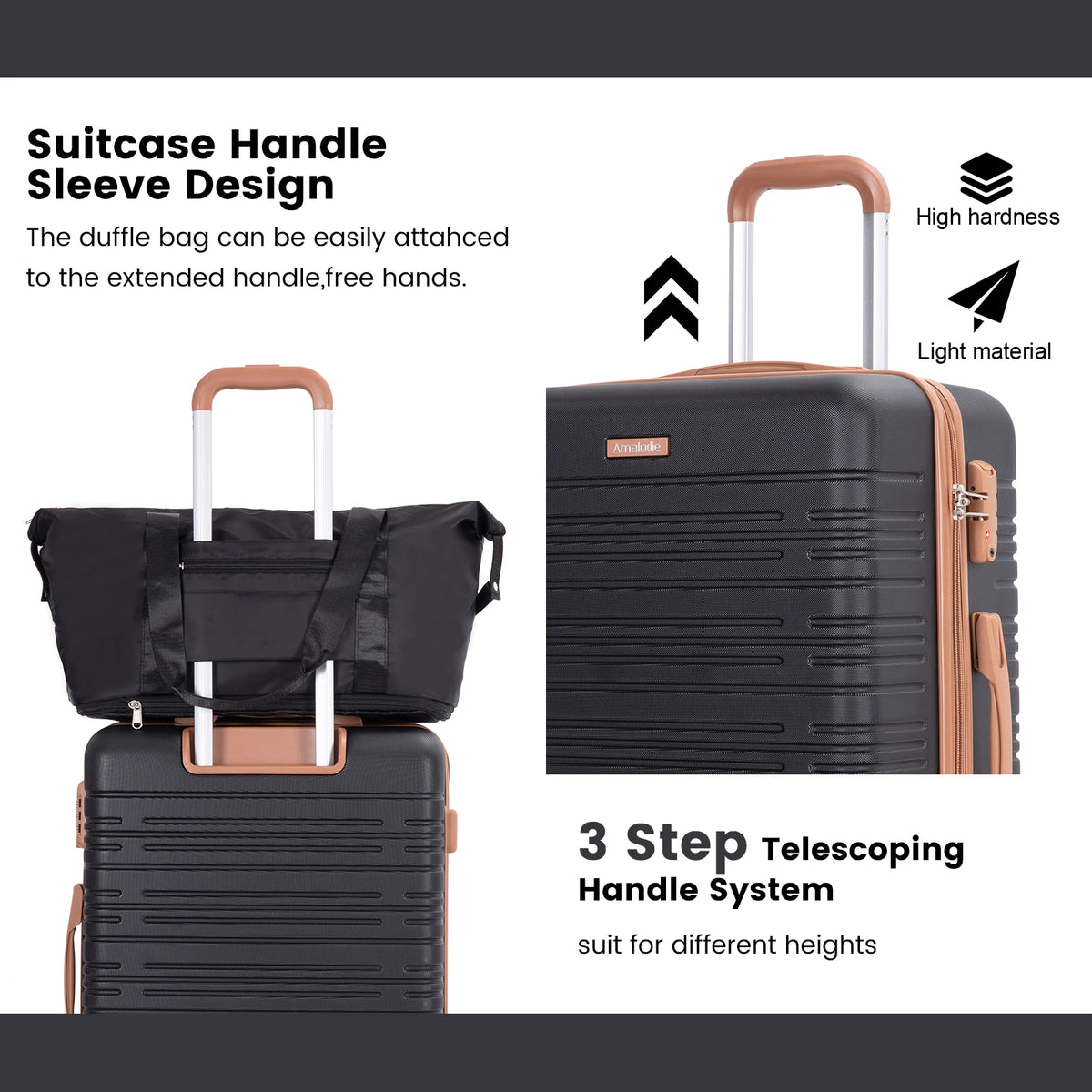Luggage sets 5 Pieces,Hardshell Suitcase set with Double Spinner Wheel,Travel Case with TSA Lock and Weekend Duffle Bag