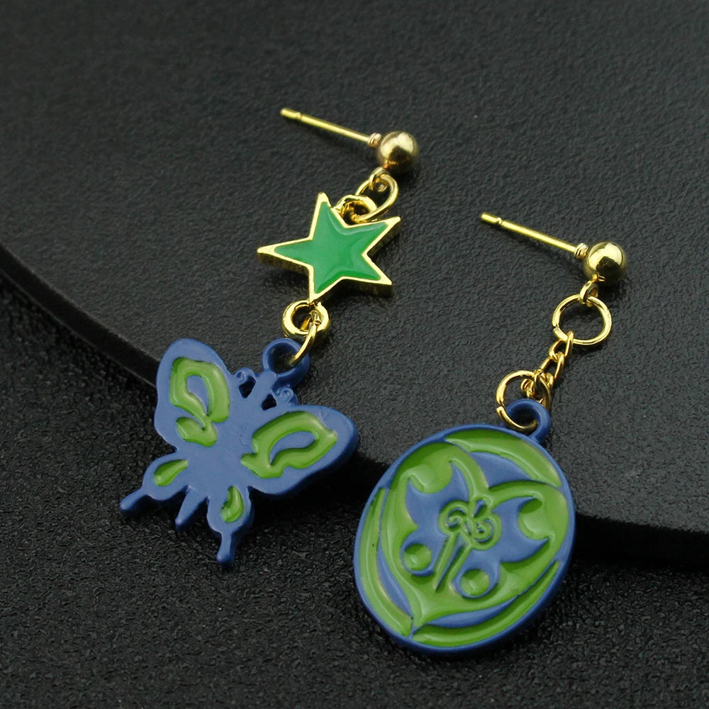 Anime JoJo Bizarre Adventure Drop Earrings Cosplay Props JOJO Kakyoin Noriaki Butterfly Cherry Earrings Ear Clip Jewelry Gift