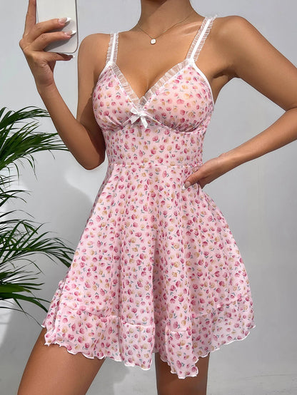 Summer Pink Pajama Sexy Dress Floral SS69