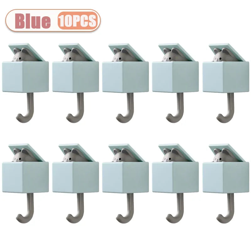 Self-Adhesive Cat Wall Hooks, Cute Animal Decorative Hanger