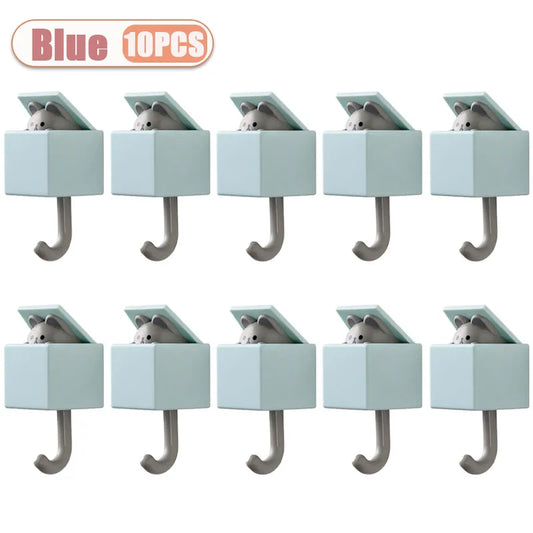 SS69 Self-Adhesive Cat Wall Hooks, Cute Animal Decorative Hanger for Home