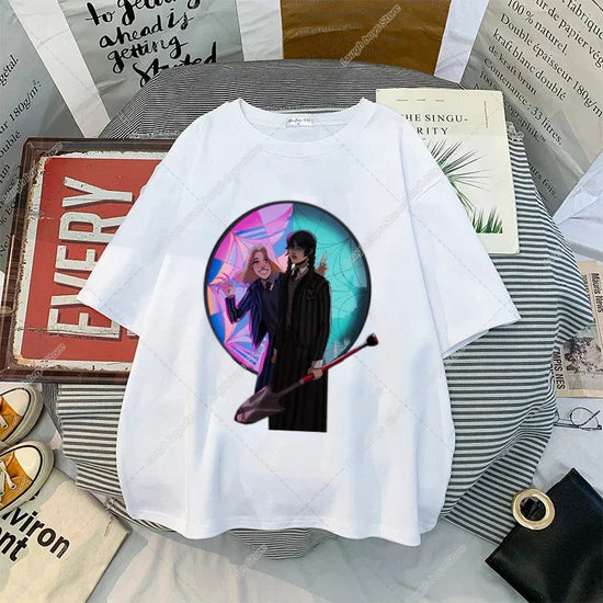 Wednesday Addams Women Casual T-shirt Summer Adult Cartoon Printed Tee Tops Girls Round Neck Clothing Short Sleeve Fashion Gifts SS69
