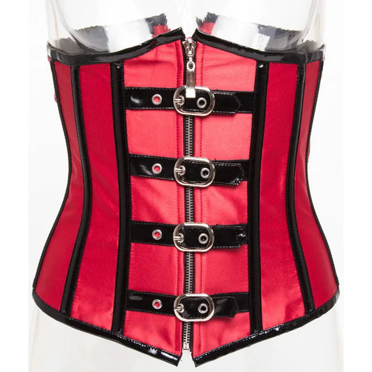 SS69 Red Steampunk Underbust Corset with Zipper and Belt Buckle