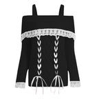 Pretty Cute Outfits Harajuku Cosplay Sweater Kawaii Lace Trim Off Shoulder Pullovers Y2K Aesthetic Vintage Long Sleeve Jumpers SS69