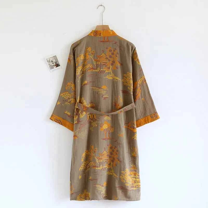 Cotton-colored Woven Jacquard Kimono Robes with Belt Loose Men's Long Sleeve Large Size Yukata Sweat-steamed Clothes