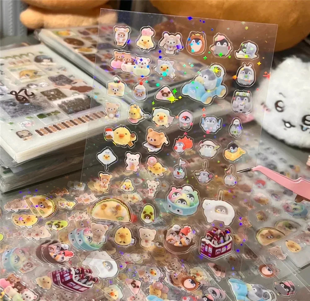 12pcs/10pcs Kawaii Glitter Stickers Transparent Journal Stickers PET Scrapbooking Cut Film Toploader Scrapbooking Deco Home SS69