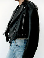 Ailegogo Women's Faux Leather Moto Jacket with Belt