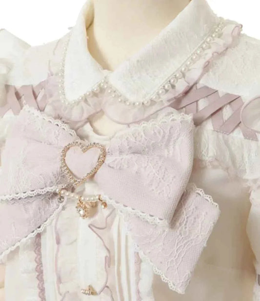 Japanese Mine Off-Shoulder Pearl Collar Cute Sweet Big Bow Shirt Skirt Outfit Women Summer New Lolita Short-Sleeved Shirt Skirts