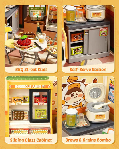 Rolife Night Out Food Stall DIY Modern Miniature House Themed Restaurant Assembly Model Kit For Model Enthusiasts Kids Adults