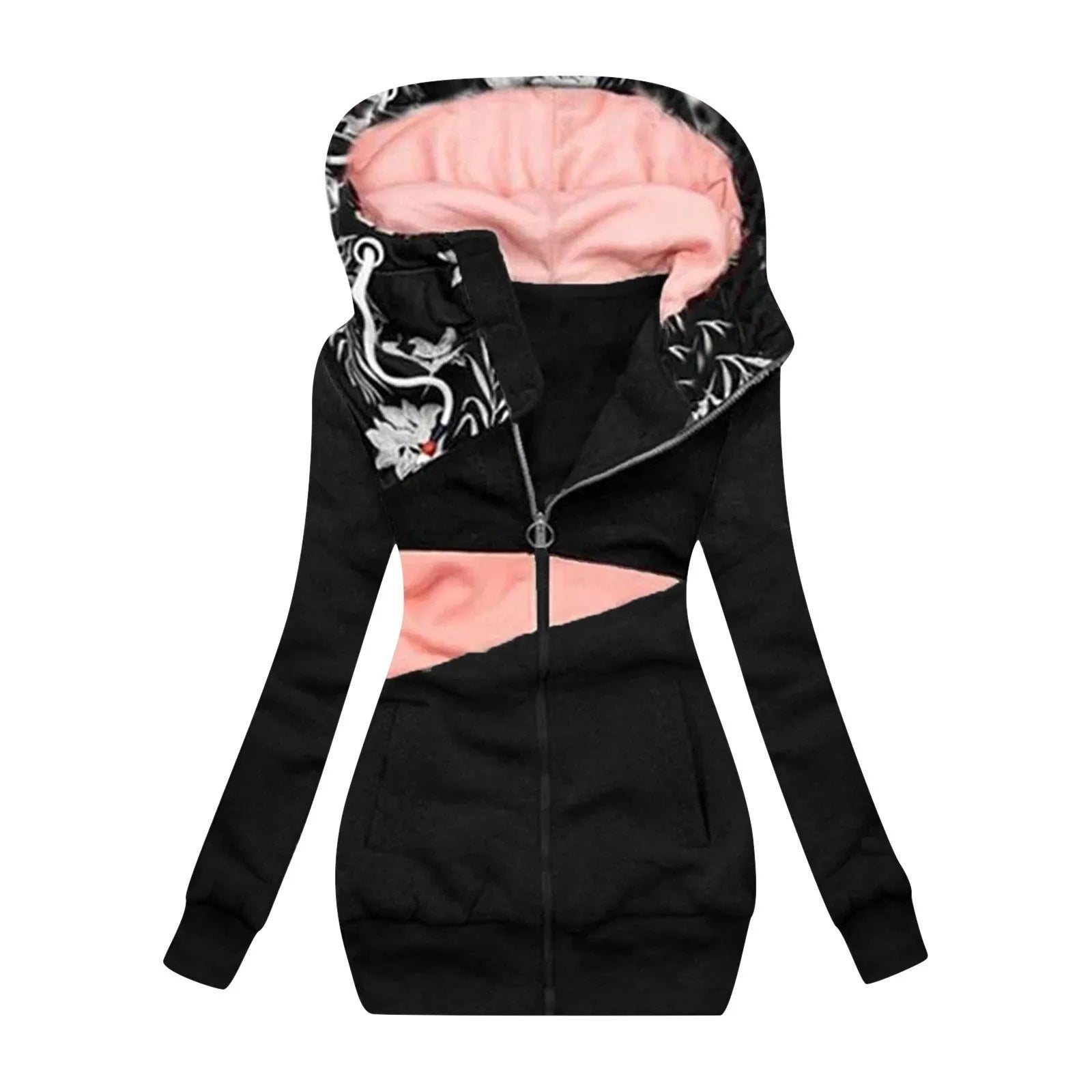 Women's Plus Size Zipper Hooded Sweatshirt Jacket